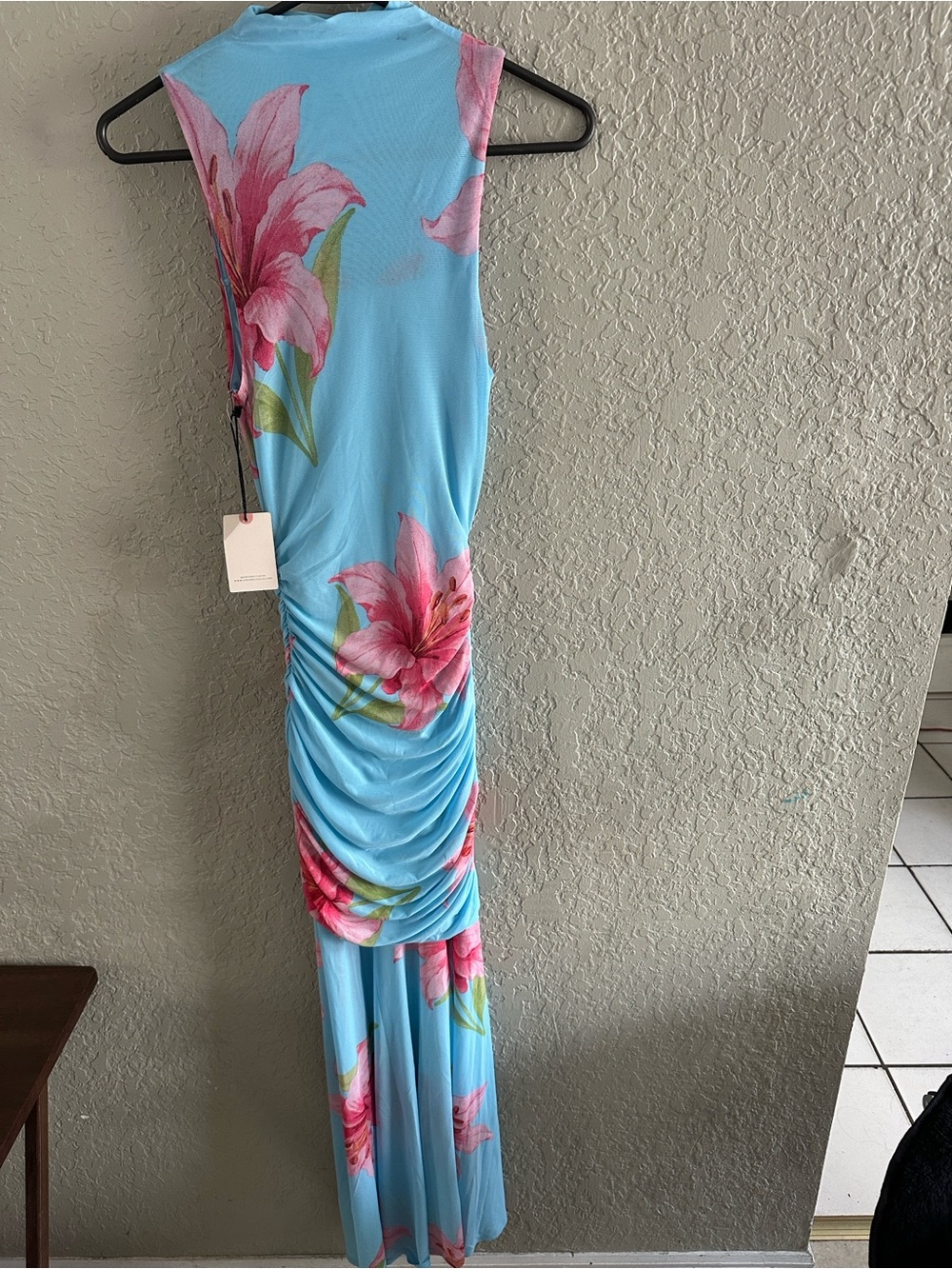 Sincerely Jules Light Blue Maxi Dress with Pink Floral Print